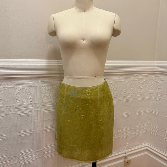 Rachel Roy Lime Green, Drop Waist Sequin Mini Skirt - Y2K Gah Rave Holiday Party - Picture 2 of 11